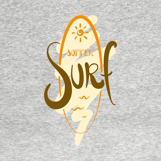 Summer Surf With The Sun And Surfing Board by Artmoo